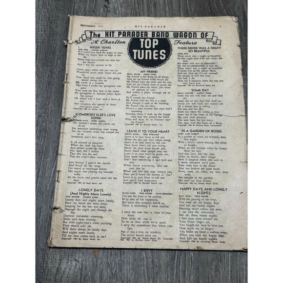 The Hit Parader Band Wagon Of Top Tunes Booklet Paperback Sep 1954 - Picture 1 of 10